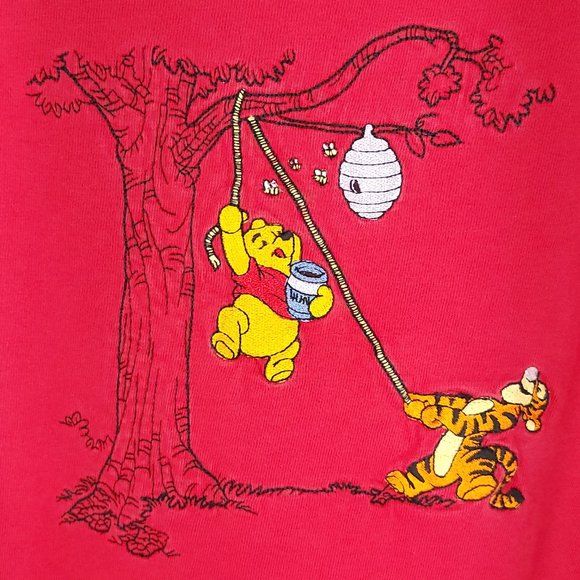 Disney Pooh 100 Acre Collection T-Shirt Women's XL Red Embroidered Pooh Tigger - Picture 3 of 11